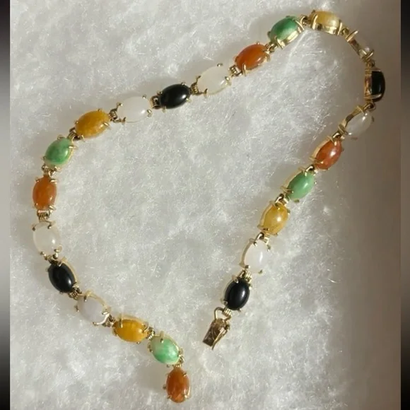 14k gold multi colored stone Jade bracelet